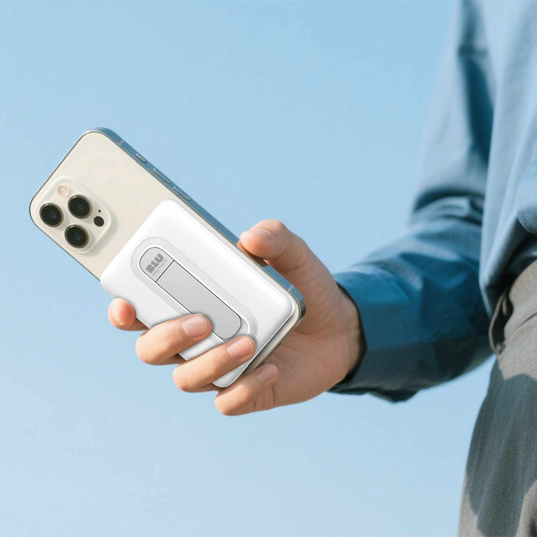 Blu Element | Qi2 Wireless Power Bank with Kickstand 5K - White | BEPBQi25KWH