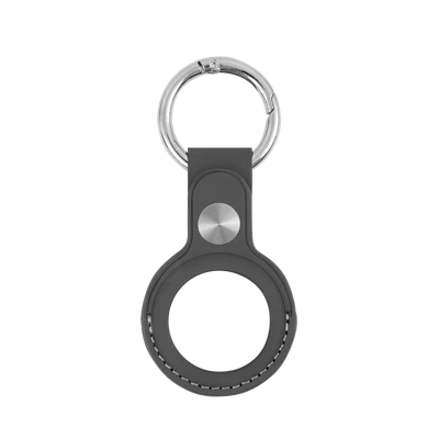 LOGiiX | Leather Key Tag for AirTag with grey stitching - Black | LGX-13252