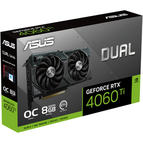 Asus  | Video Card GeForce RTX 4060 Ti, 8GB GDDR6, OC & DLSS 3, Dual Fan w/1 HDMI, 3x DP Retail | DUAL-RTX4060TI-O8G