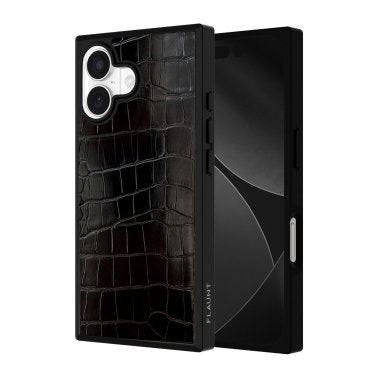 FLAUNT | Square Faux Leather MagSafe iPhone 17 Case - Black Crocodile | FT057428