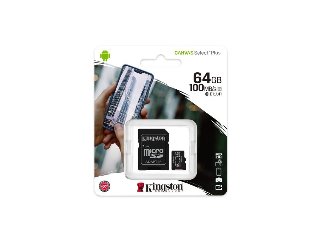 //// Kingston | Canvas Select Plus 64GB UHS-I microSDXC Memory Card with SD Adapter |  DCS2/64GB-2P1ACR