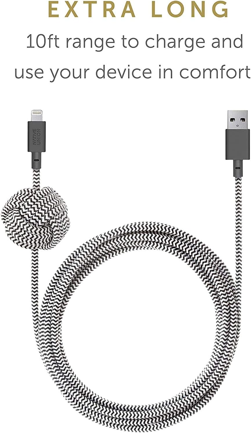 Native Union | USB-A to USB-C - Night Cable 3M / 10 FT - Zebra | NCABLE-AC-ZEB-NP