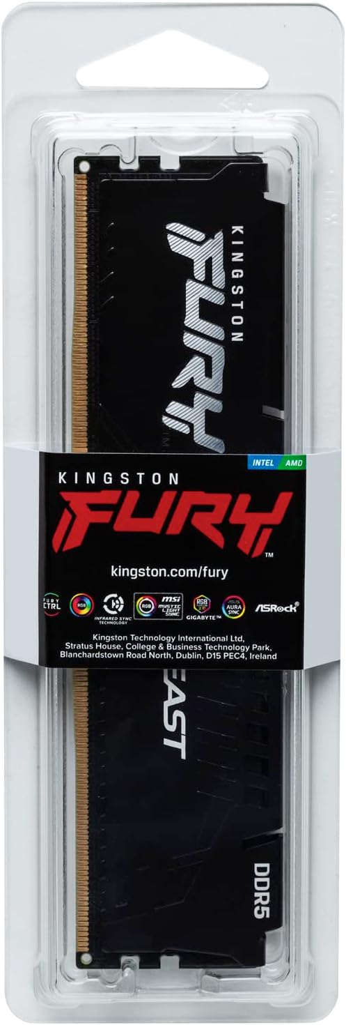 Kingston | Memory 32GB 4800MHz DDR5 CL38 UDIMM Kit of 2 - Black | KF548C38BBK2-32