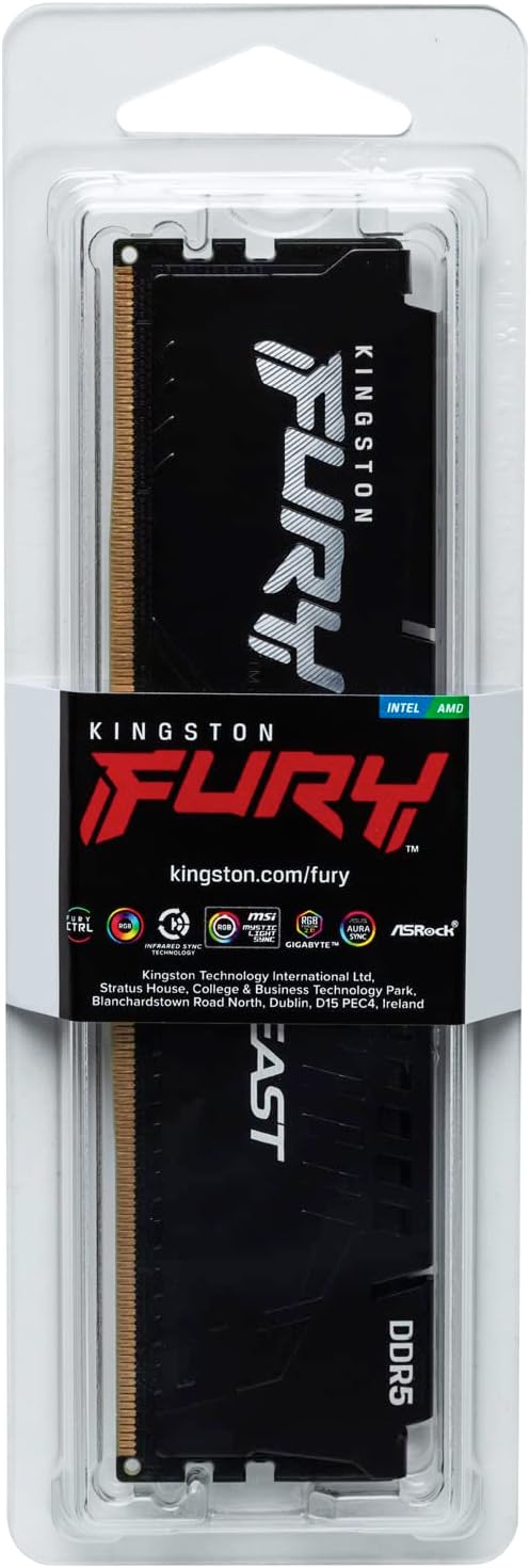 Kingston | 16GB 5200MHz DDR5 CL40 UDIMM FURY Beast - Black | KF552C40BB-16