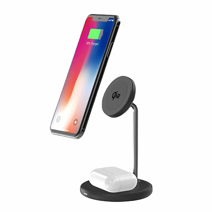 Blu Element | Qi2 2-in-1 Wireless Charging Stand MagSafe-Compatible 15W - Black | BEWCQi22in1