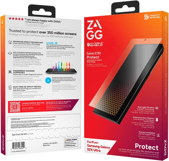 ZAGG GEAR4 | InvisibleShield GlassFusion XTR3 Screen Protector Samsung Galaxy S24 Ultra | 15-12398