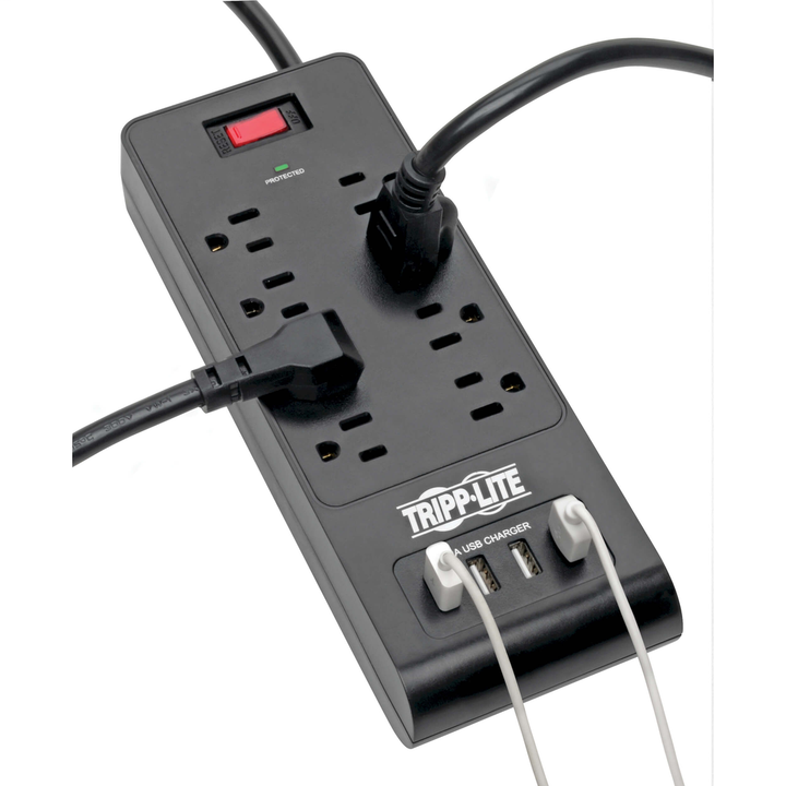 Tripp Lite | Surge Protector Power Strip - 8 Outlet 4 USB Ports 6Ft Cord - Black | TLP864USBB