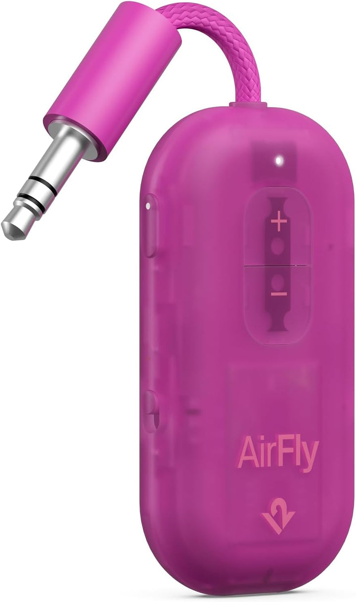 Twelve South | AirFly Pro 2 Bluetooth Adapter for Airplane Pair - Translucent Fuchsia | TS-2614