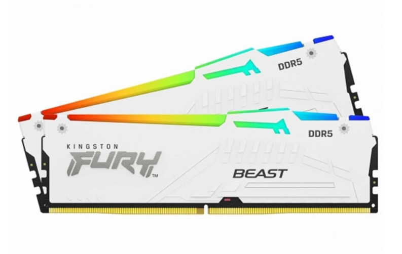 Kingston | RAM Fury Beast White RGB 64GB (2x32GB) 6000MT/s CL36 DDR5 Expo DIMM | Infrared Syncing | Fury CTRL Software | Overclocking | Plug N Play | AMD Expo | Kit of 2 | KF560C36BWEAK2-64