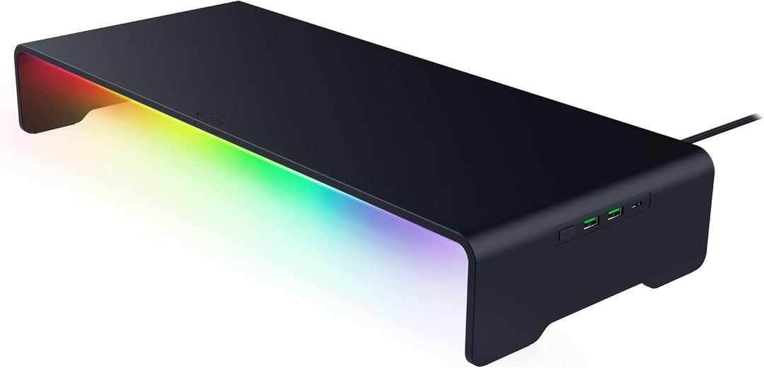 Razer | Monitor Stand Chroma: 4 Port Hub USB A 3.2, USB C 3.2, HDMI 2.0 Ergonomic Height - Black | RC21-02320100-R3U1