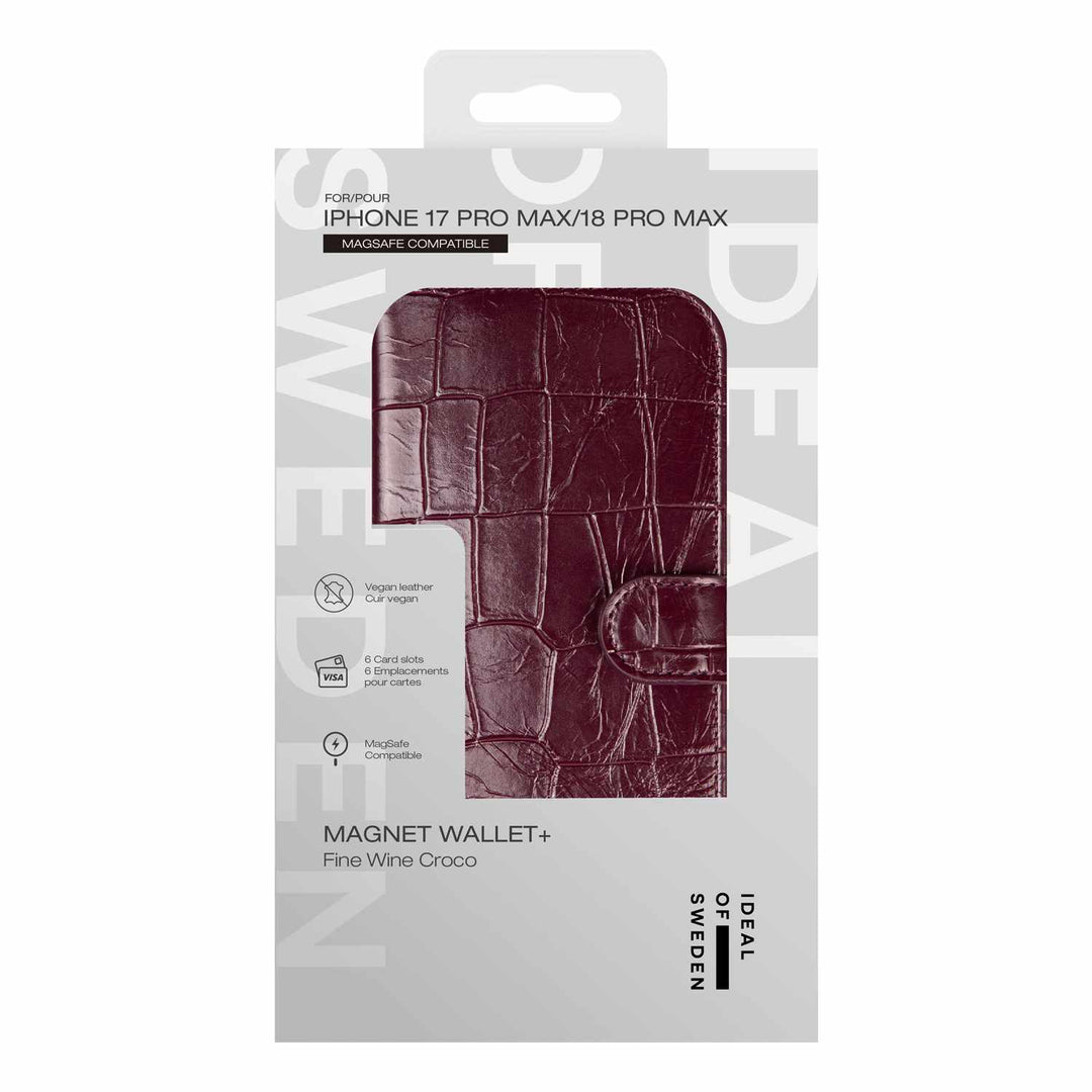 Ideal of Sweden | Magnet Wallet MagSafe Case Fine for iPhone 18 Pro Max/17 Pro Max -  Wine Croco | IDMWPMSI2667P639