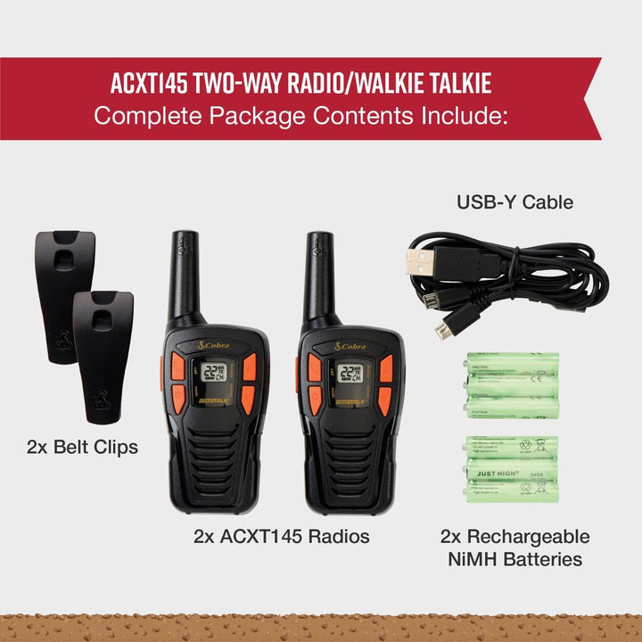 Cobra | 16-Mile Range Two-Way Radio Walkie Talkies 2 Pack | ACXT145