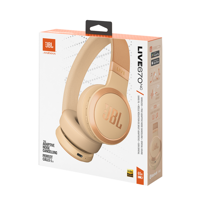 JBL | Live 670NC Wireless On-Ear True Adaptive Headphones - Sandstone | JBLLIVE670NCSATAM