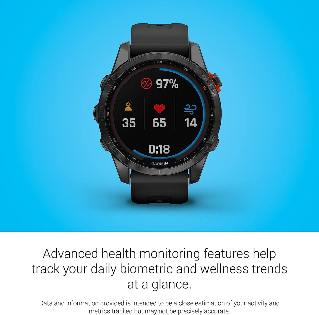 Garmin | Fenix 7S Multisport GPS Watch Slate Gray with Black Band (Small) - Solar Edition | 010-02539-12