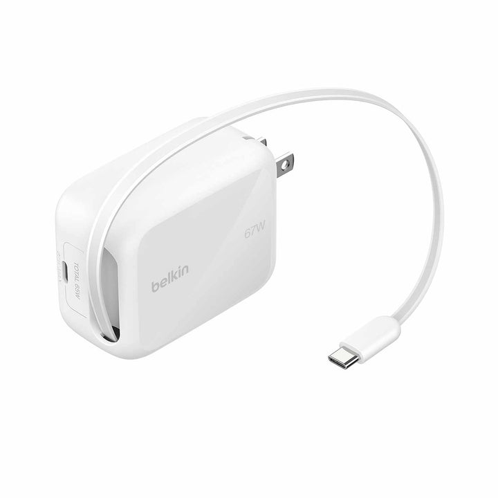 Belkin | UltraCharge Retractable GaN Wall Charger 67W - White | WCH022bkWH