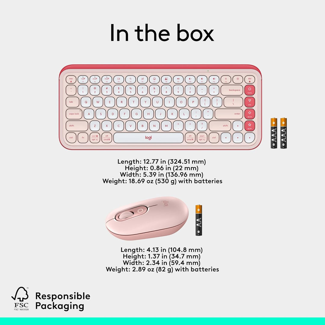 Logitech | POP ICON COMBO Compact TKL Bluetooth Keyboard and Mouse Bundle with Programmable Quiet Keys and Buttons - Rose & Off-White |920-013105