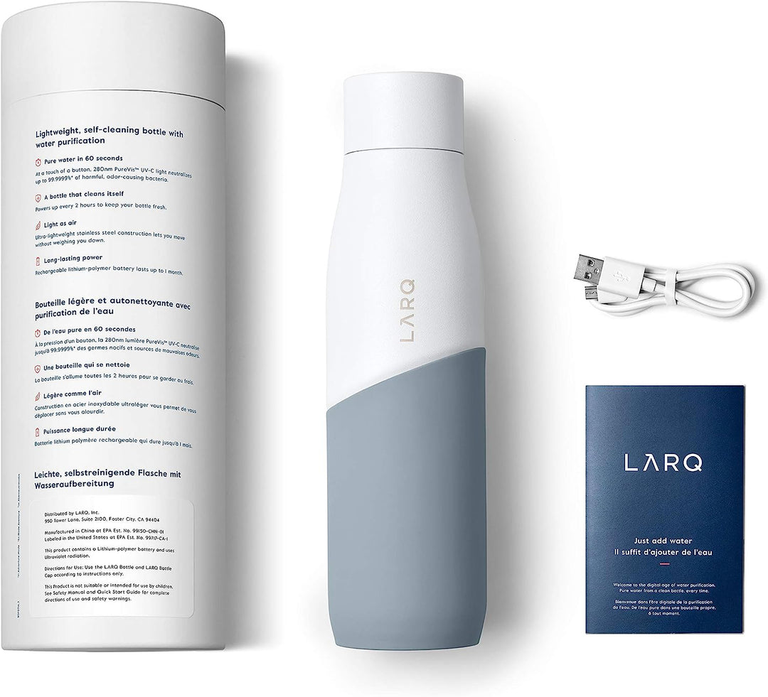 Larq | PureVis Movement 950ml (32 oz.) Stainless Steel Water Bottle with Self-Cleaning Mode - White/Pebble | BSWP095A
