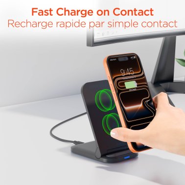 HyperGear | Fast Charge Foldable Wireless Charger Desktop Stand w/ Wall Charger 15W - Black | 16458