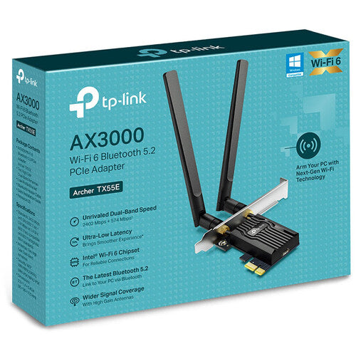 TP-Link | Archer TX55E AX3000 Wi-Fi 6 & Bluetooth 5.2 PCIe Adapter | ARCHER TX55E
