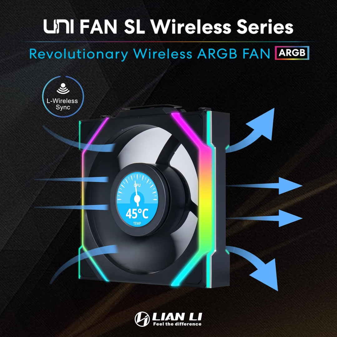 Lian-Li | Fan UNI FAN SL 2.4GHz Wireless 1.6 LCD RGB 120mm Fan - Black | 12SLLCD1W1B