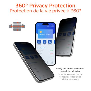 HyperGear | 4-way Privacy Glass Screen Protector iPhone 17 /17 Pro /16 Pro w/Installation Applicator Tray | 16452