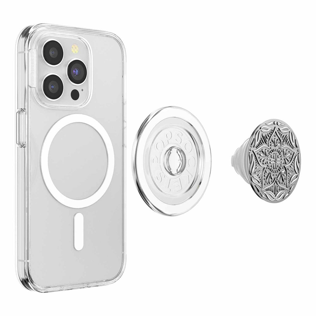 //// Popsockets | PopGrip for MagSafe Round with Adapter Ring Enamel Silver Mandala | 123-0554