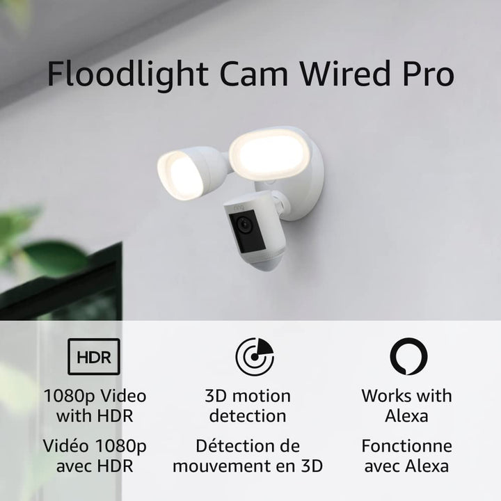 Ring | Floodlight Cam Pro Wired Outdoor 1080p HD IP Camera - White | B08FCWHG98