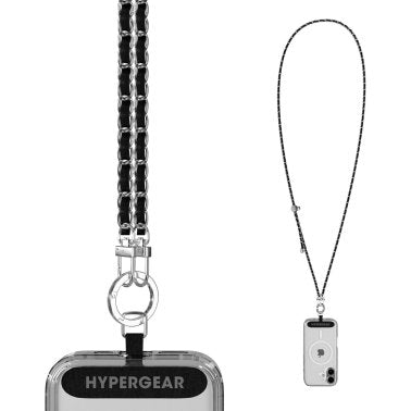 HyperGear | TECHcessories Universal Crossbody Phone Strap - Silver Chain Black Vegan Leather | 16279