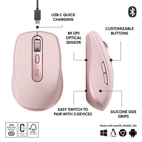 Logitech | MX Anywhere 3S Wireless Mouse - Rose | 910-006927