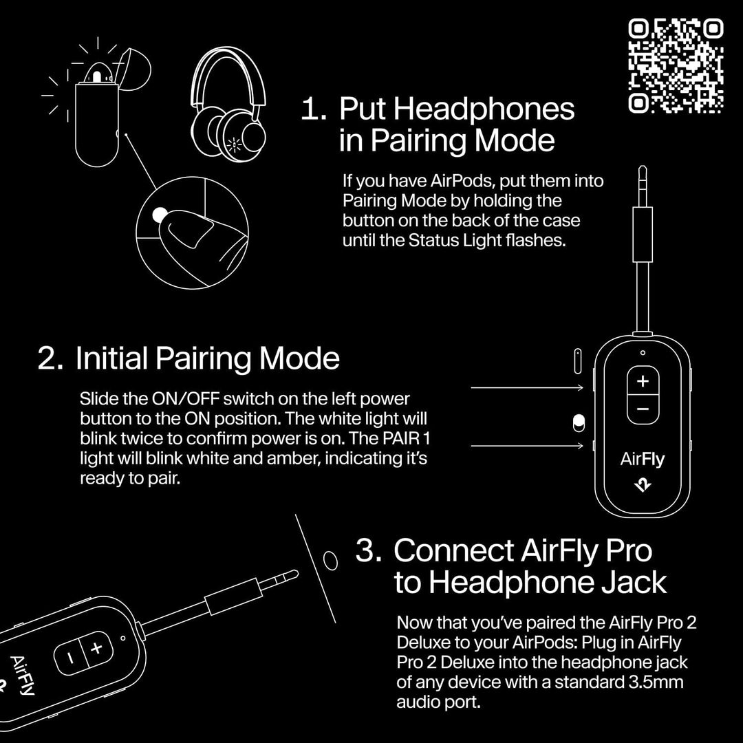 Twelve South | AirFly Pro 2 Bluetooth Adapter for Airplane Pair 2 AirPods or Wireless Headphones - Black | TS-12-2511