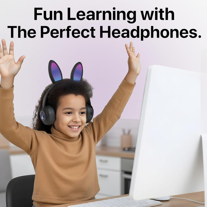 HyperGear | Headphones Bluetooth Bunny Tracks Built in Mic Soft Memory Foam Ear Cushions Foldable Design 10hr Play Time – Black | CUST-DTIPADMINI3-RYL
