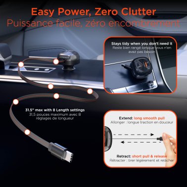 HyperGear | SpeedBoost 30W 3-in-1 Fast Car Charger CLA with Retractable USB-C PD Cable | 16250