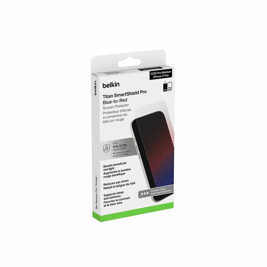 Belkin | TITAN SmartShield Pro Screen Protector Blue to Red Light for iPhone 18 Pro/17 Pro | OVA295bk