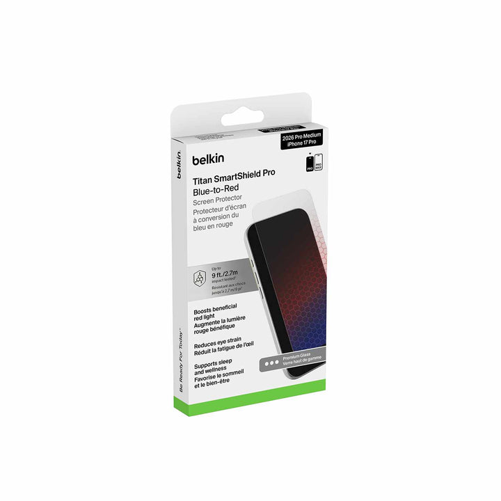 Belkin | TITAN SmartShield Pro Screen Protector Blue to Red Light for iPhone 18 Pro/17 Pro | OVA295bk
