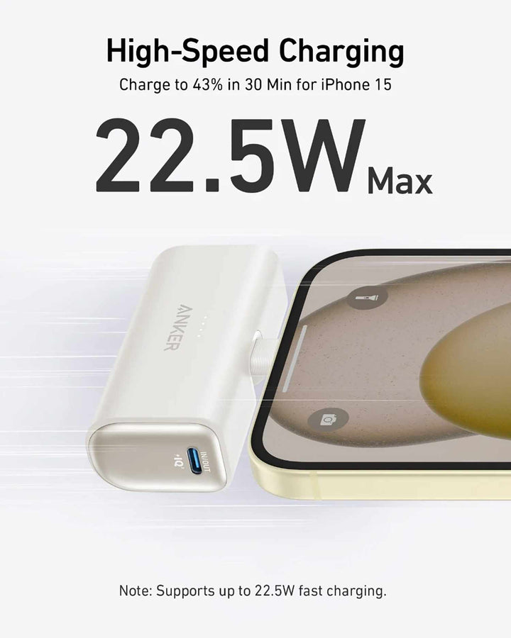 Anker |  Nano Power Bank with Built-In USB-C Connector 22.5W - White | A1653H215
