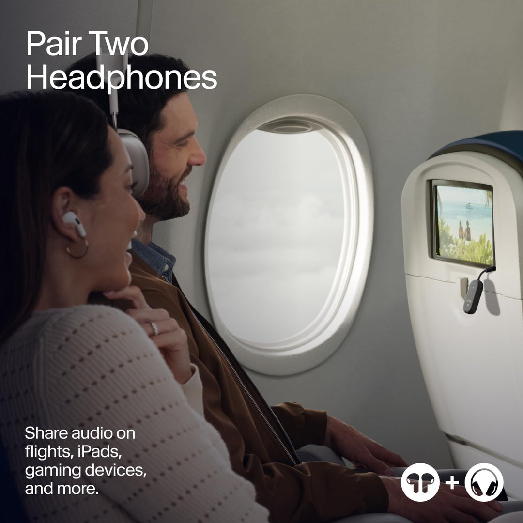 Twelve South | AirFly Pro 2 Bluetooth Adapter for Airplane Pair 2 AirPods or Wireless Headphones - Black | TS-12-2511