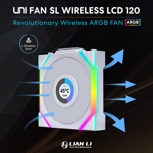 Lian-Li | Fan 12SLLCD1W3W UNI FAN SL 2.4GHz Wireless 1.6 LCD RGB 120mm Fan - White | 12SLLCD1W3W