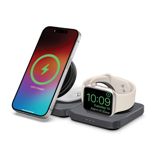 Nimbus9 | Qi2 3-in-1 Wireless Charging Stand - Brushed Grey | N9WLCQI23IN1BRGR