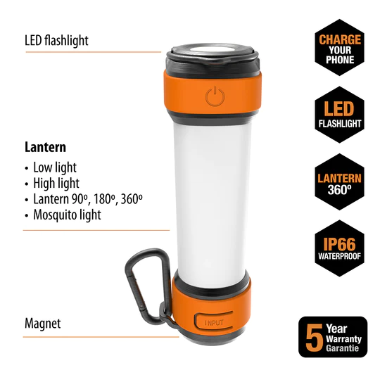 ToughTested | Trek Lantern, 300 Lumens Flashlight 4000 mAh Power Bank | TTPBLL4