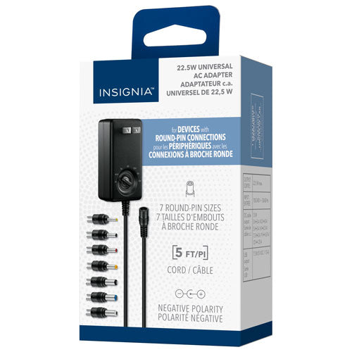 Insignia | Universal AC Adaptor with 7 Tips & USB-A 22.5W - Black | NS-UNI22WAC-C