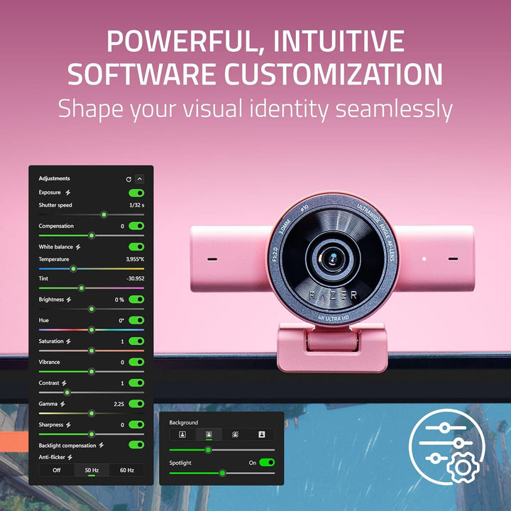 Razer | Kiyo V2 Streaming Webcam: 4K 30 FPS, 1080p 60 FPS AI Powered Auto-Framing Built-in Microphone - Pink | RZ19-05370300-R3U1