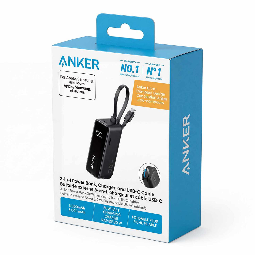 Anker | Fusion Power Bank 5.000mAh 22.5W with USB-C Cable - Black | A1636H115