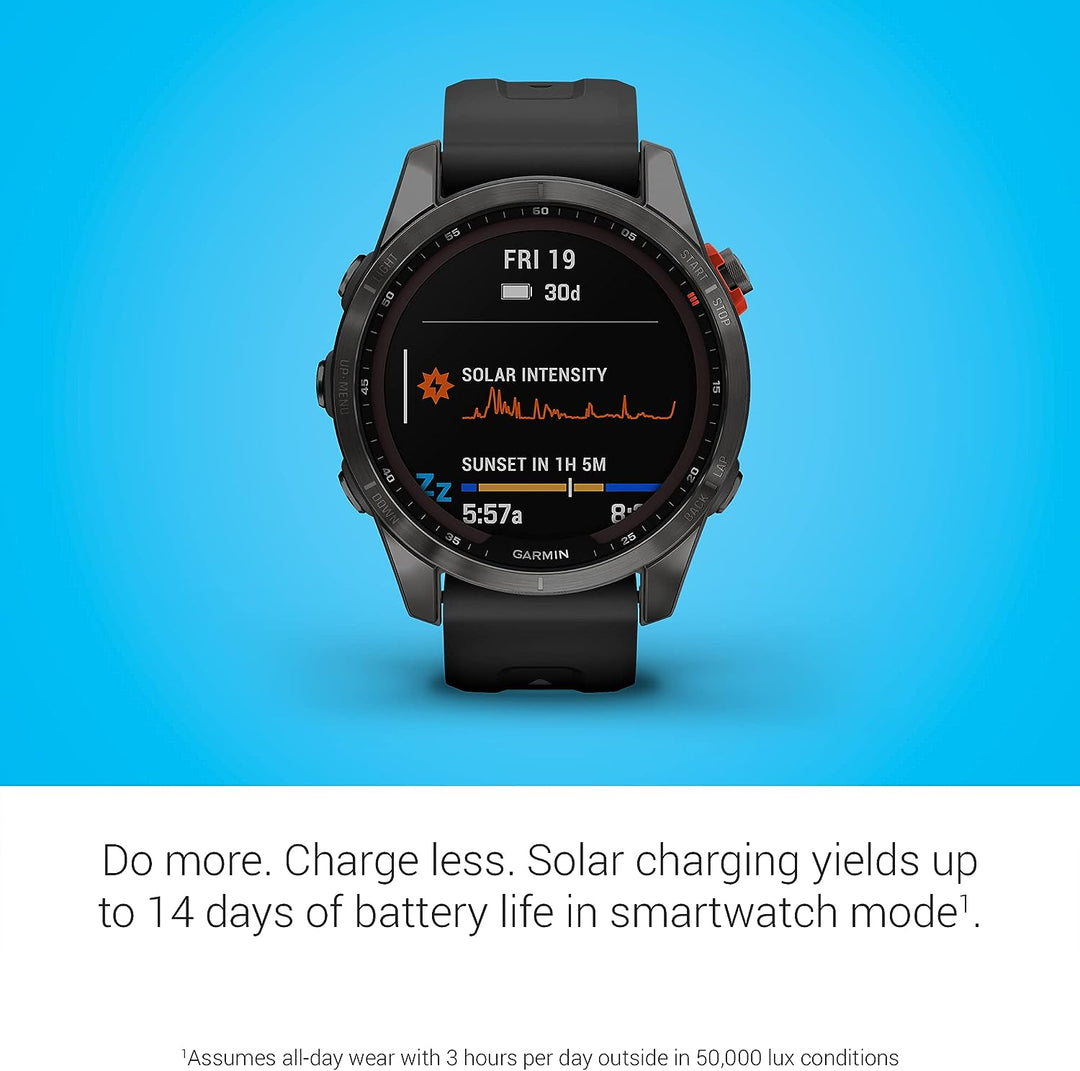 Garmin | Fenix 7S Multisport GPS Watch Slate Gray with Black Band (Small) - Solar Edition | 010-02539-12