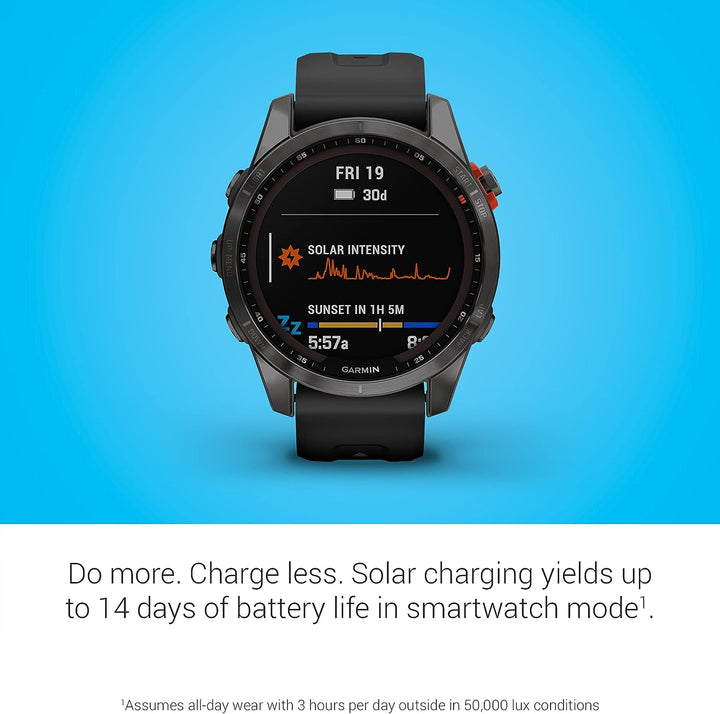 Garmin | Fenix 7S Multisport GPS Watch Slate Gray with Black Band (Small) - Solar Edition | 010-02539-12