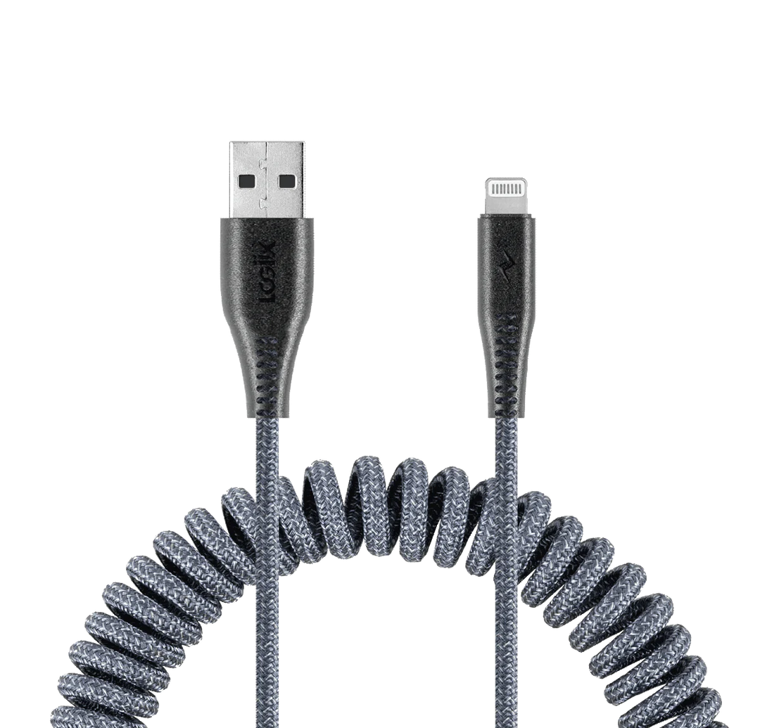 LOGiiX  | Piston Connect Coil USB-A to Lightning Cable - Grey | LGX-13584
