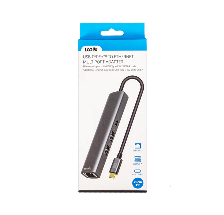 LOGiiX  | Multiport Slim Hub USB-C to 2x USB-A 1x USB-C 1x Ethernet - Graphite Grey | LGX-13542