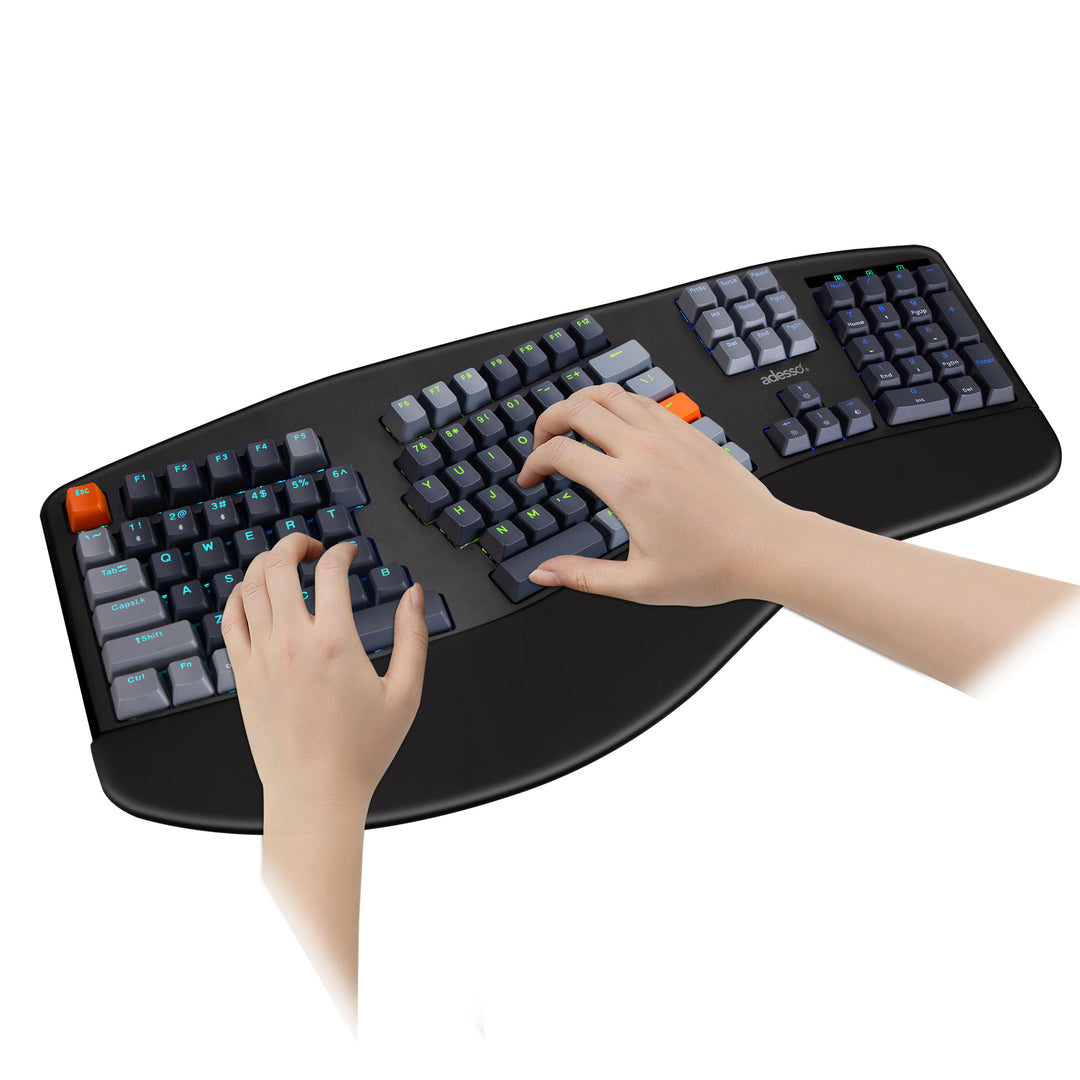 Adesso | EasyTouch 1500 Ergonomic Multi-OS Illuminated Mechanical VIA Keyboard With CoPilot Ai Hotkey Wired/Wireless/Bluetooth | EasyTouch 1500