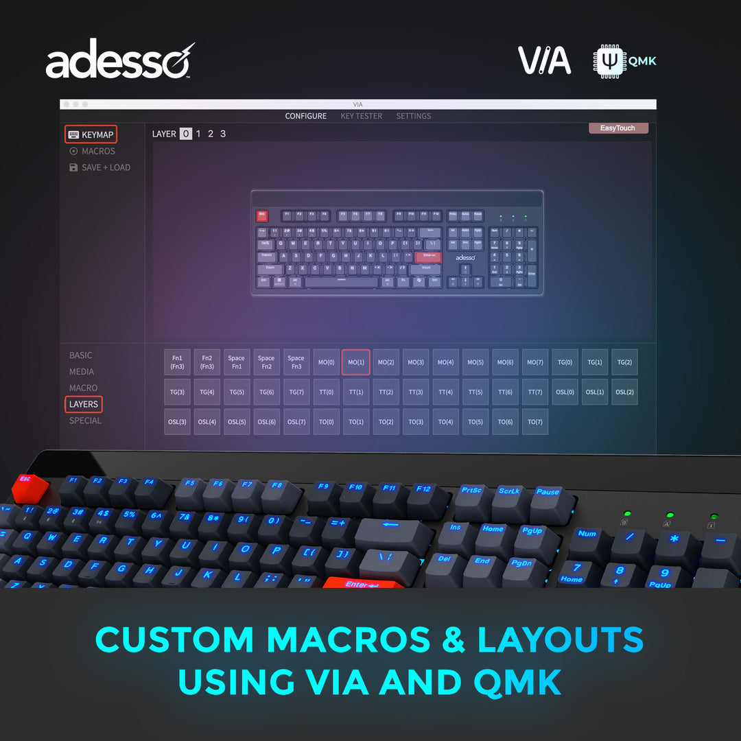 Adesso |  Illuminated Mechanical VIA Keyboard With CoPilot Ai Hotkey Wired/Wireless/Bluetooth Multi-OS |  EASYTOUCH 1300