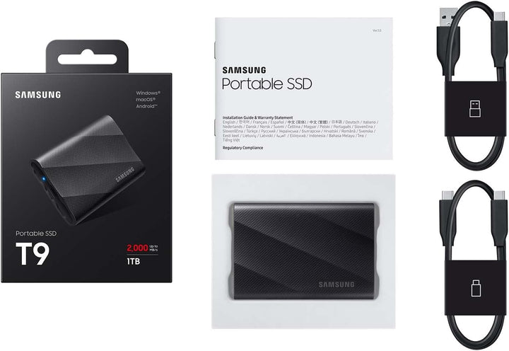 Samsung | USB 3.2 Gen. 2 T9 1TB Portable SSD - Black Open box | MU-PG1T0B/AM-OB