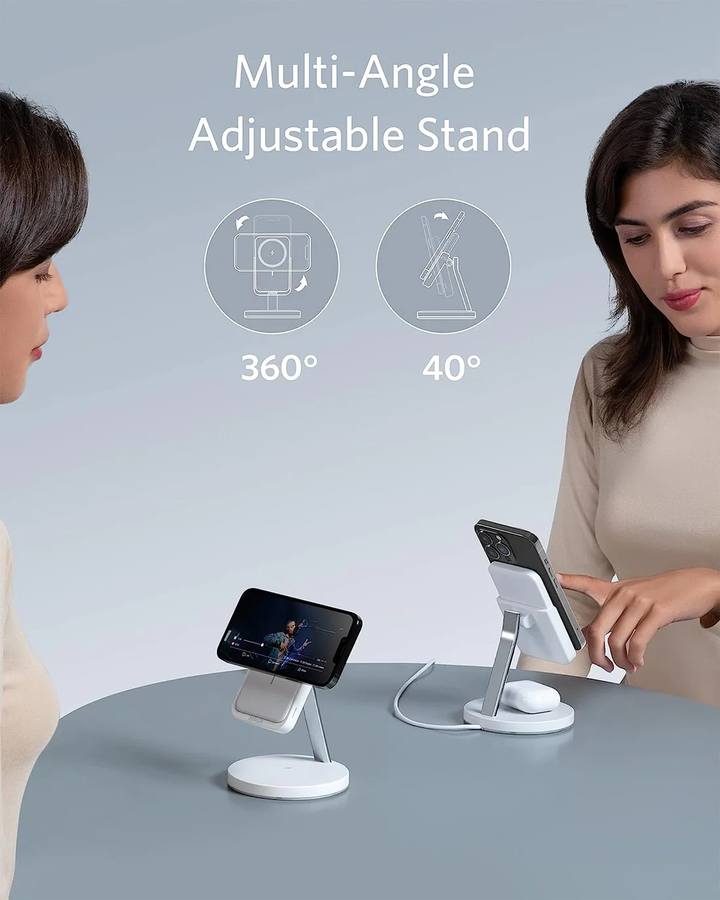 Anker | MagGo 2-in-1 Wireless Charging Station w/Detachable Portable Charger - White | A25A7+A2058